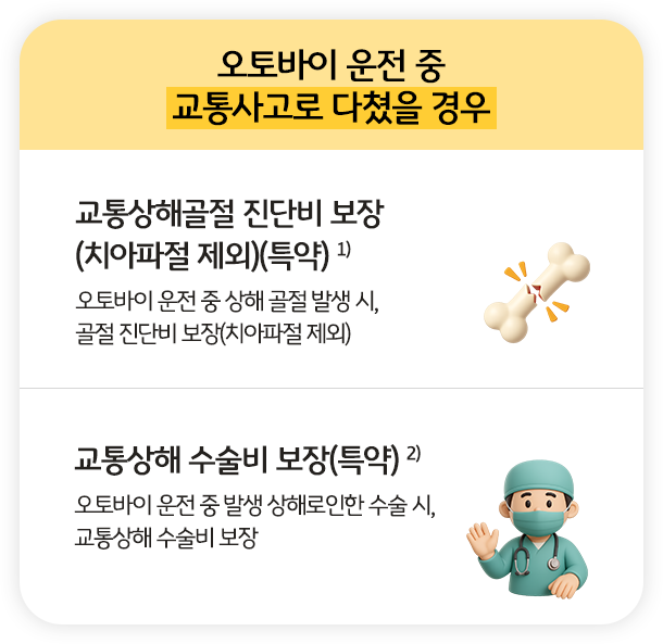 오토바이 운전자 교통사고 시 3대 비용 특약 보장